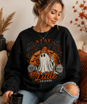 Stay Spooky Little Friends Sweatshirt – Retro Halloween Ghost Crewneck