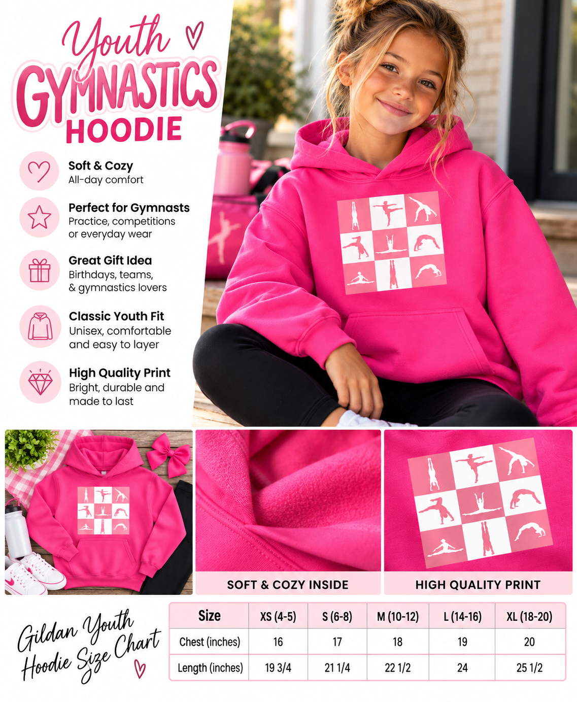 Pink Gymnastics hoodie (youth)