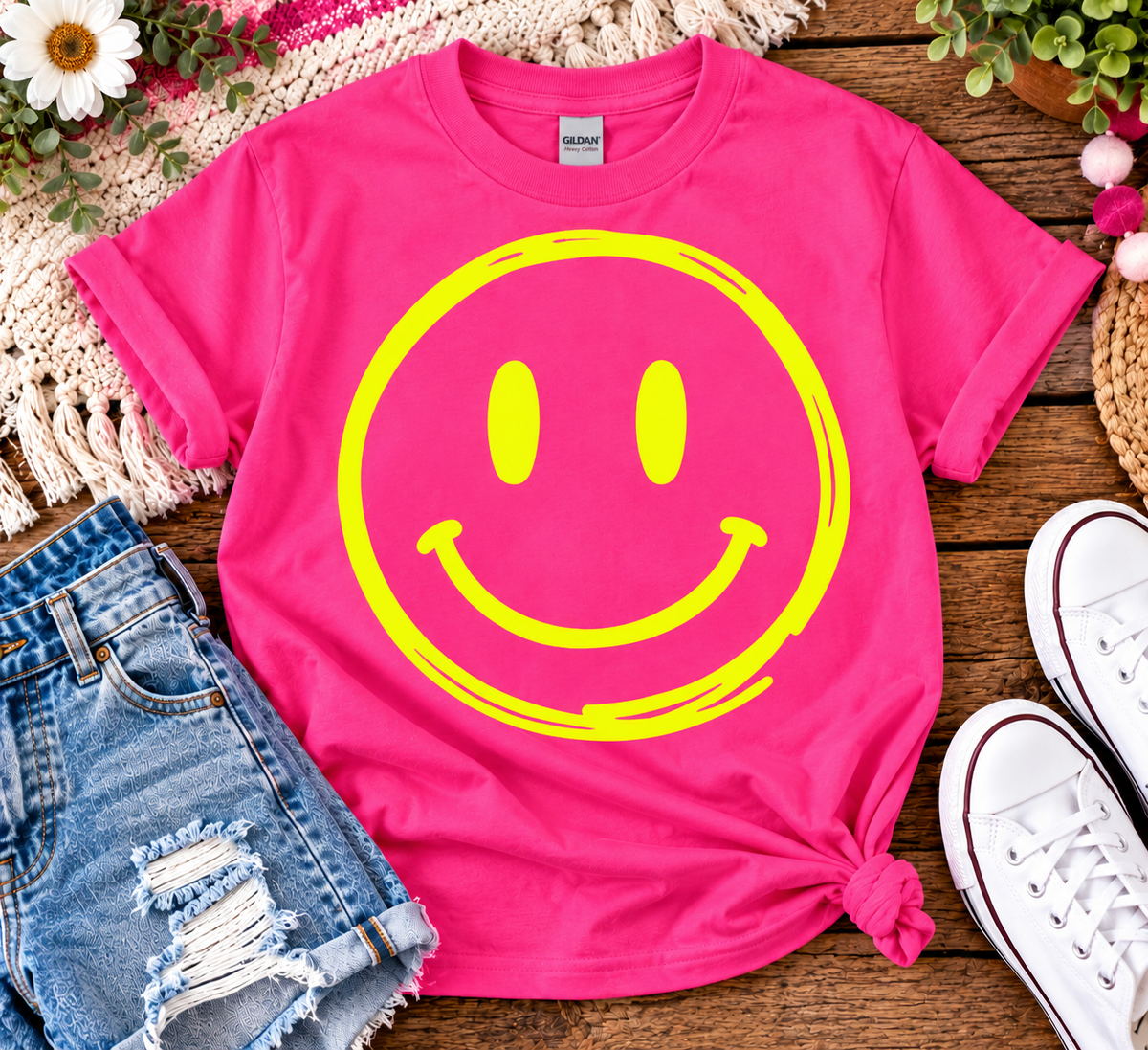 Youth Neon Smiley Face T-Shirt – Hot Pink Graphic Tee