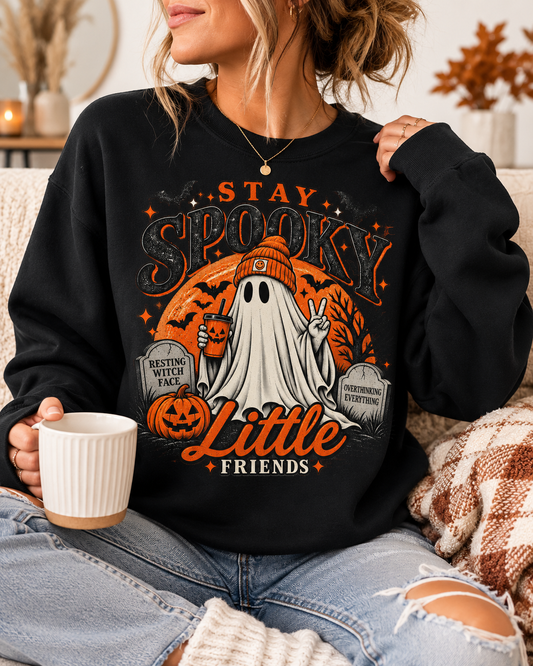 Stay Spooky Little Friends Sweatshirt – Retro Halloween Ghost Crewneck