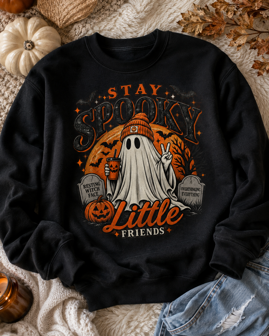 Stay Spooky Little Friends Sweatshirt – Retro Halloween Ghost Crewneck